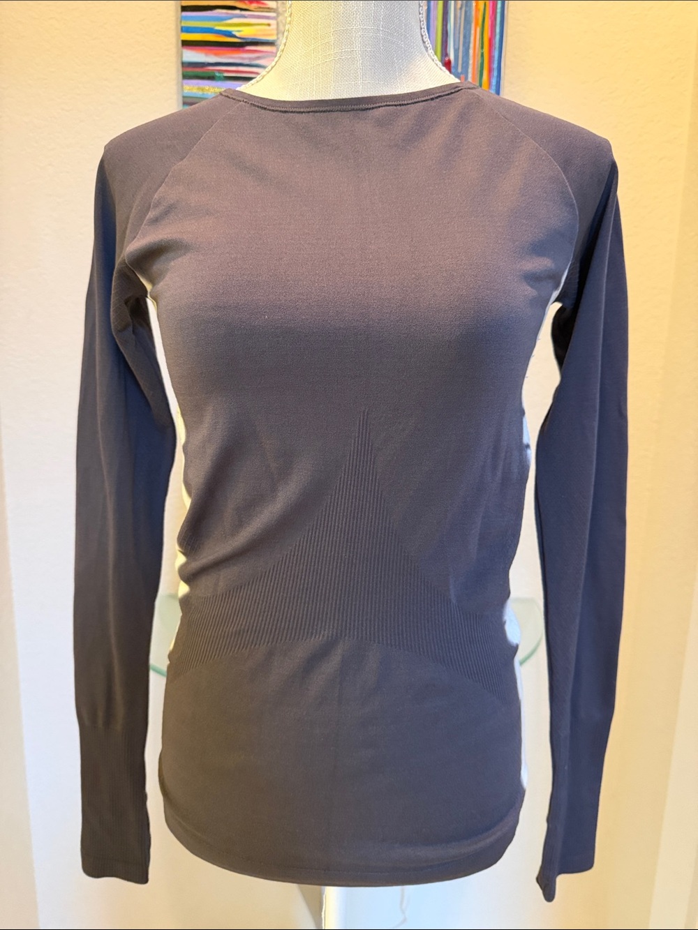 Zella Long Sleeve Seamless Crew Top - Charcoal Gray